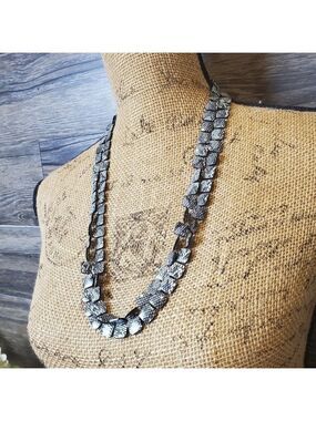 Snakeskin Beaded Necklace Long Black Gray